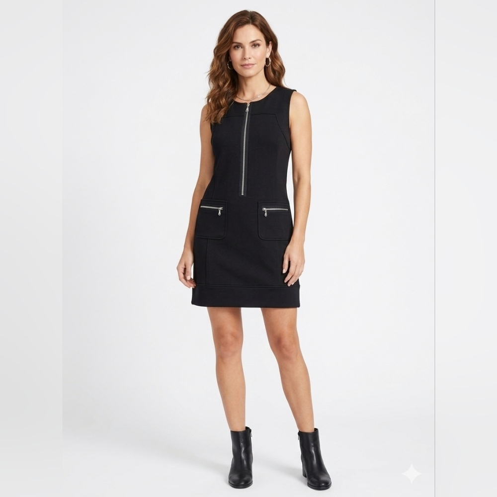 Maggy London – Sleeveless Dress with Front Zipper and Pockets